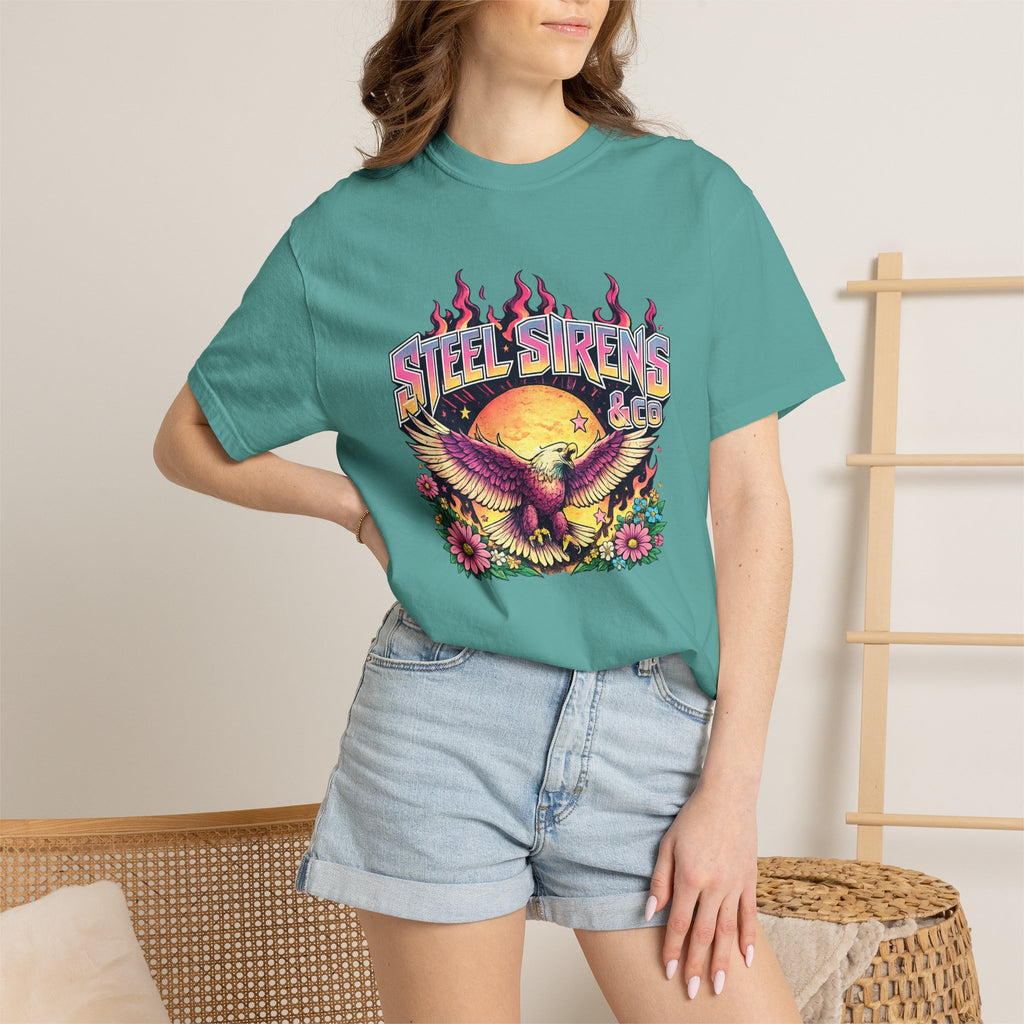 Steel Sirens Graphic T-Shirt — Retro Eagle Sunset Band Tee