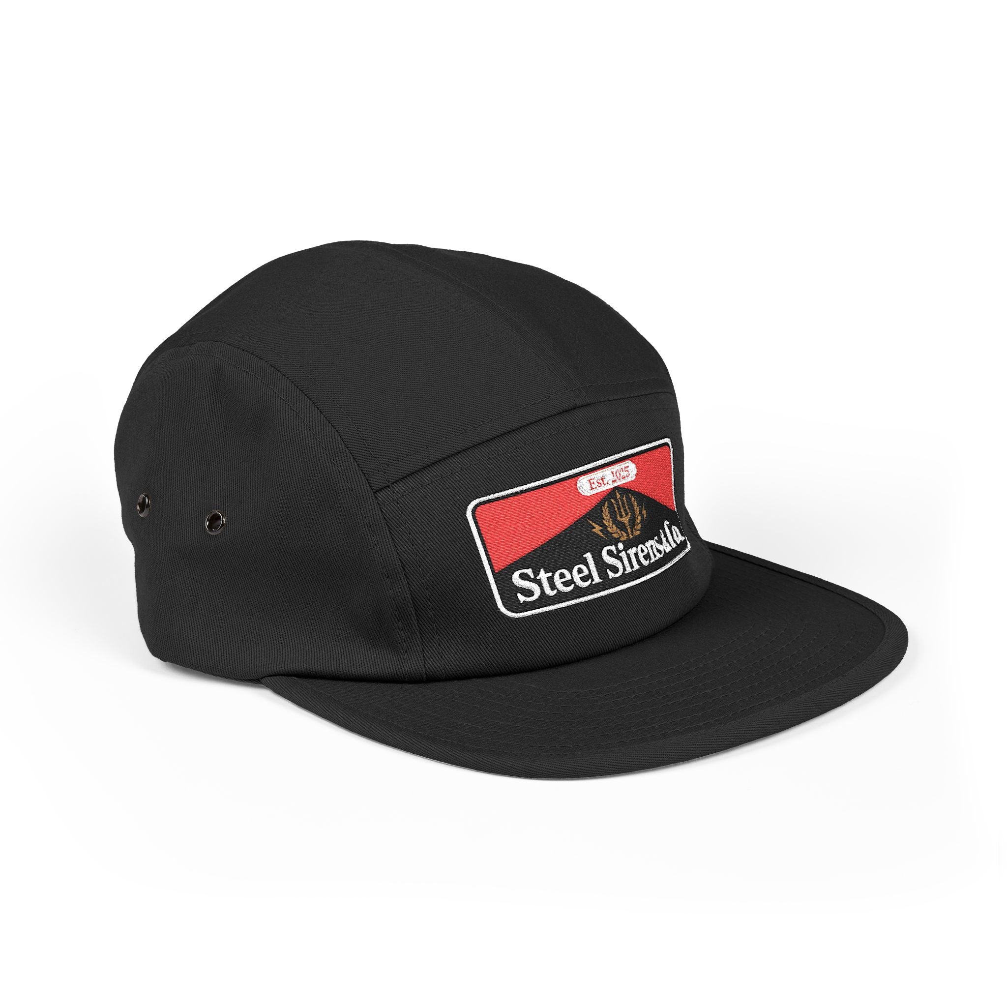 Steel Sirens & Co. Embroidered 5-Panel Cap — Khaki Vintage Patch Hat