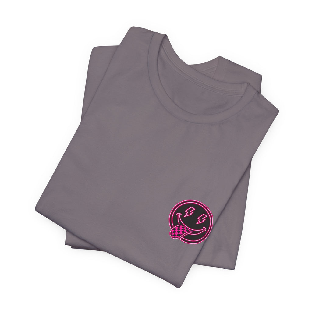 Motherhood Graphic Tee — 'Motherhood' Pink Checkerboard Logo T‑Shirt