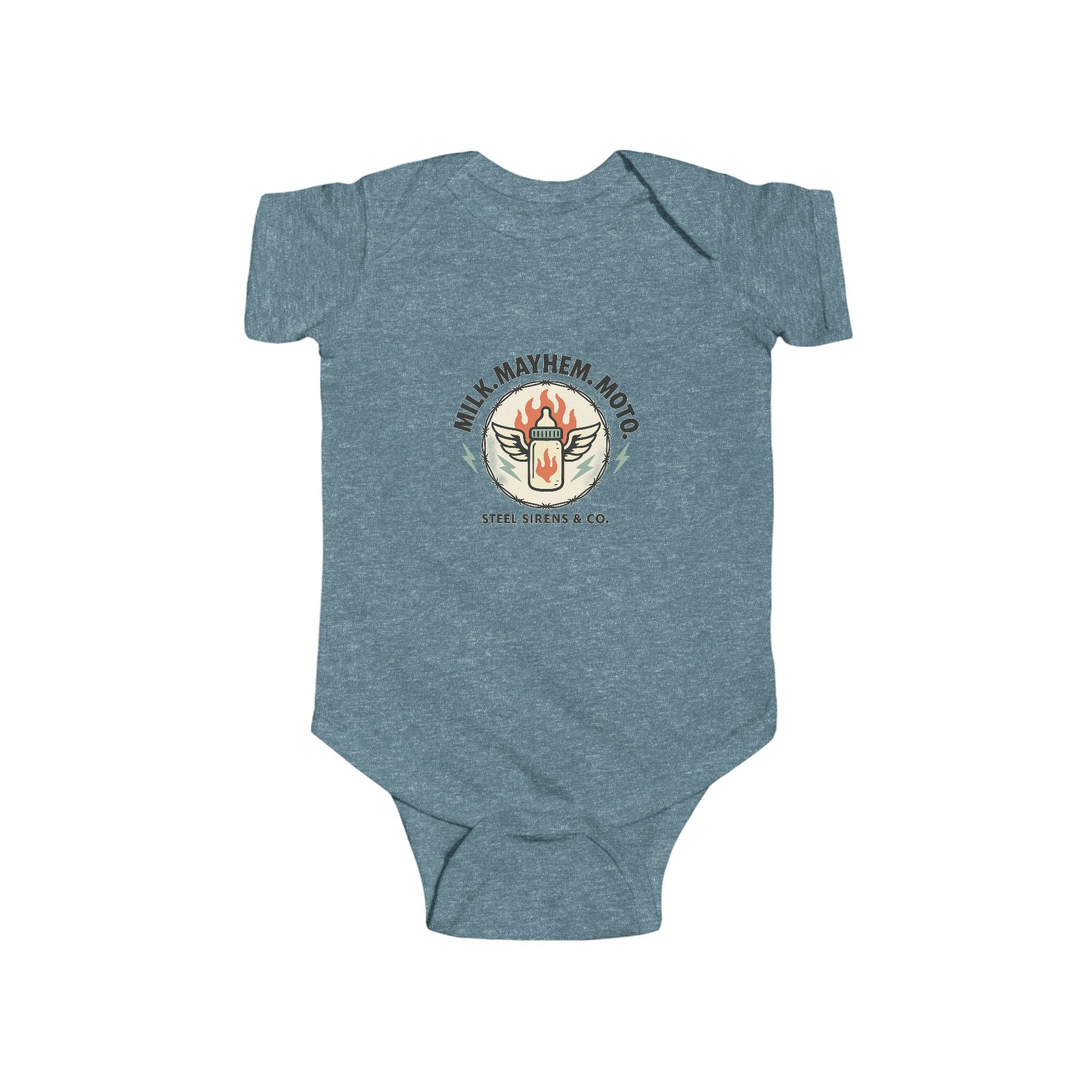 Milk. Mayhem. Moto Onesie