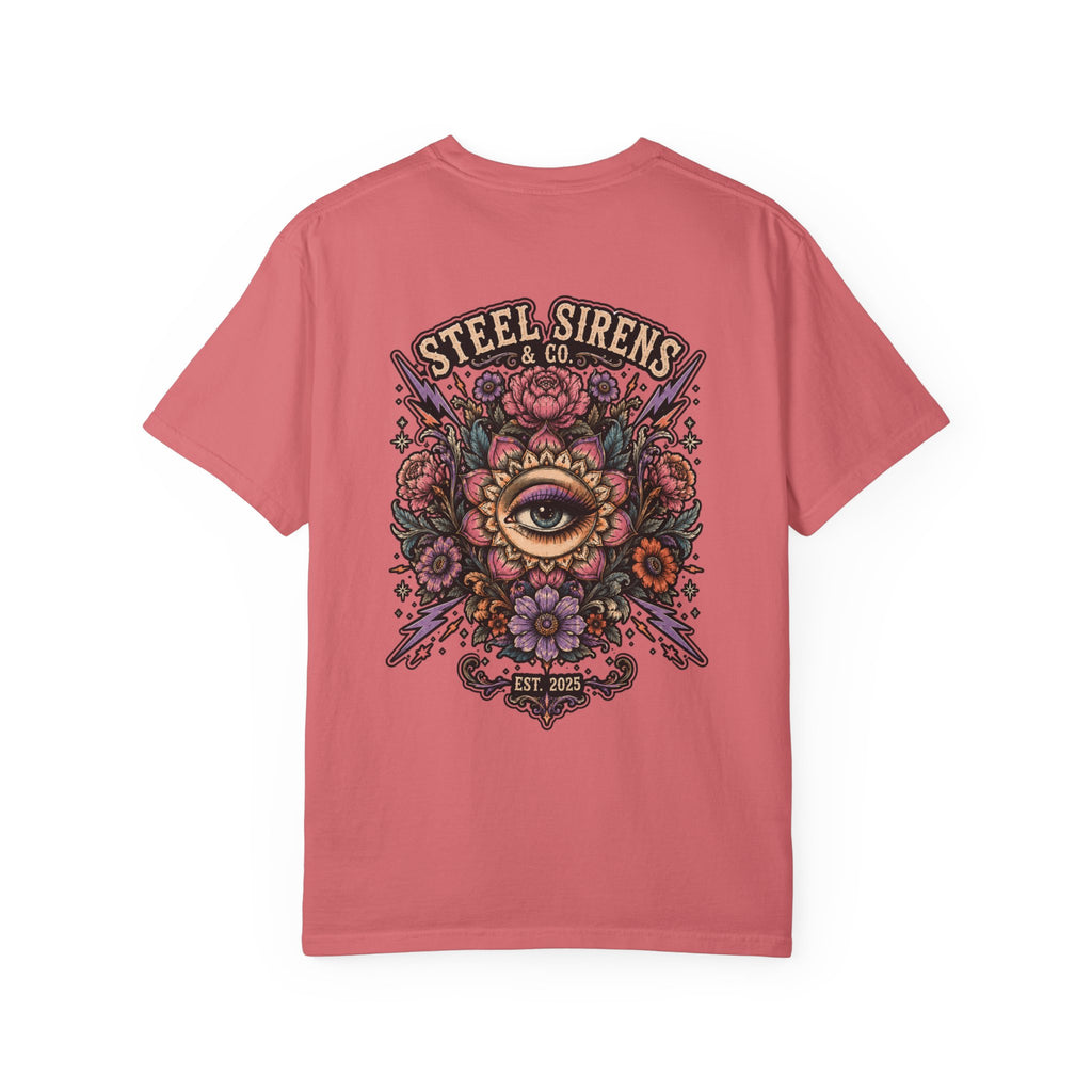 Steel Sirens Tee — Vintage Floral All-Seeing Eye Graphic T-Shirt