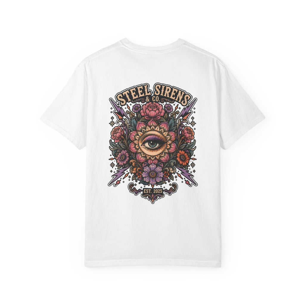 Steel Sirens Tee — Vintage Floral All-Seeing Eye Graphic T-Shirt