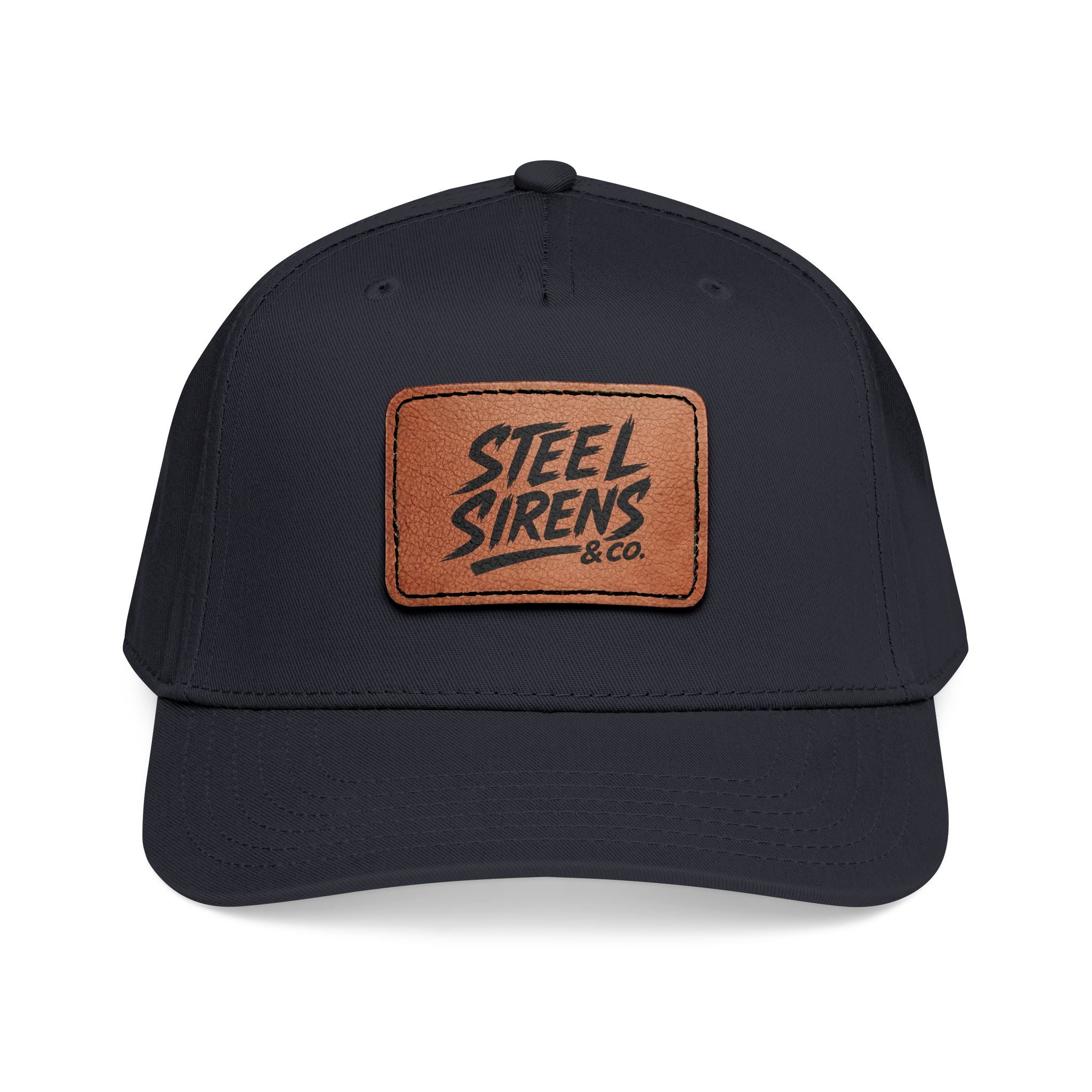 Leather Patch Baseball Cap — "Steel Sirens" Retro Logo