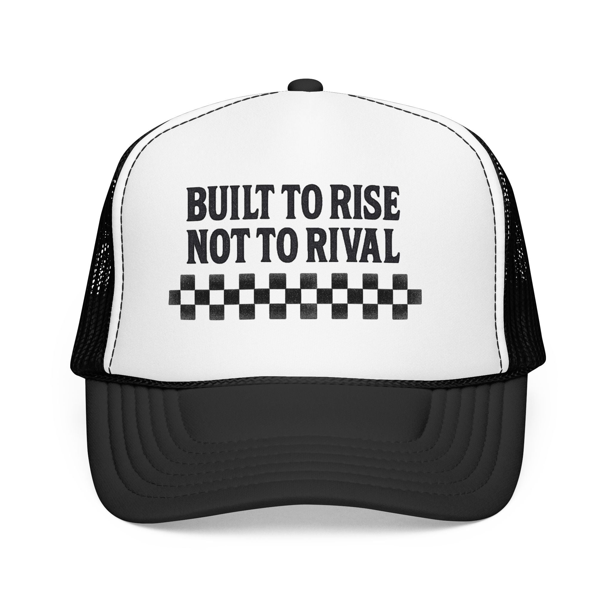 Trucker Hat — "Built to Rise Not to Rival" Vintage Patch Mesh Cap