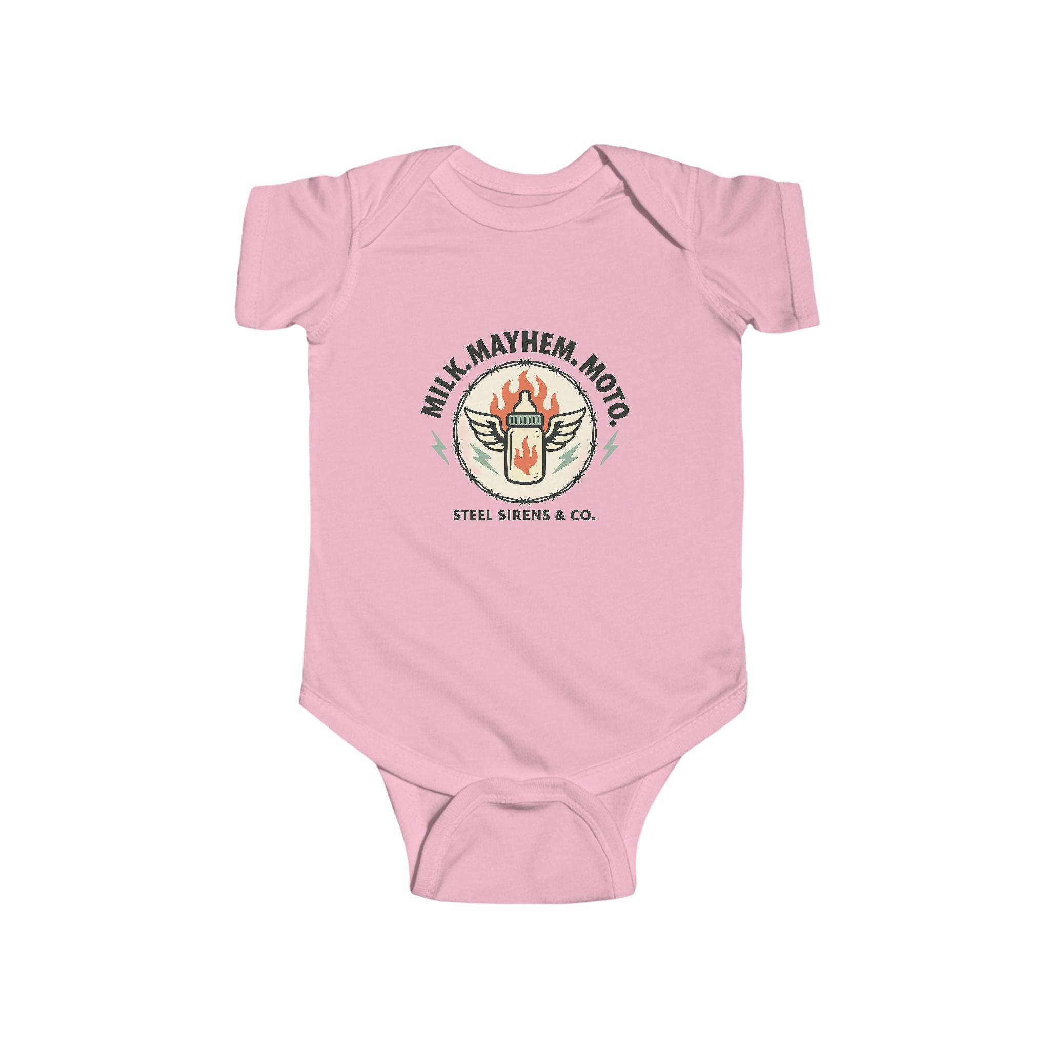 Milk. Mayhem. Moto Onesie