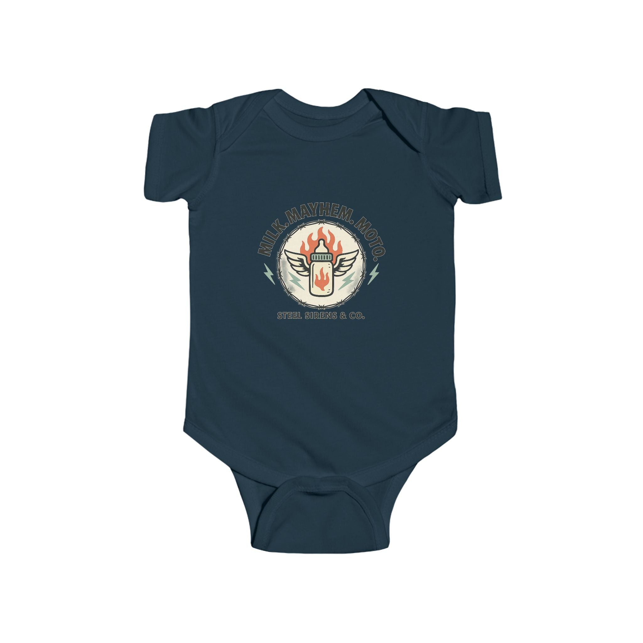 Milk. Mayhem. Moto Onesie