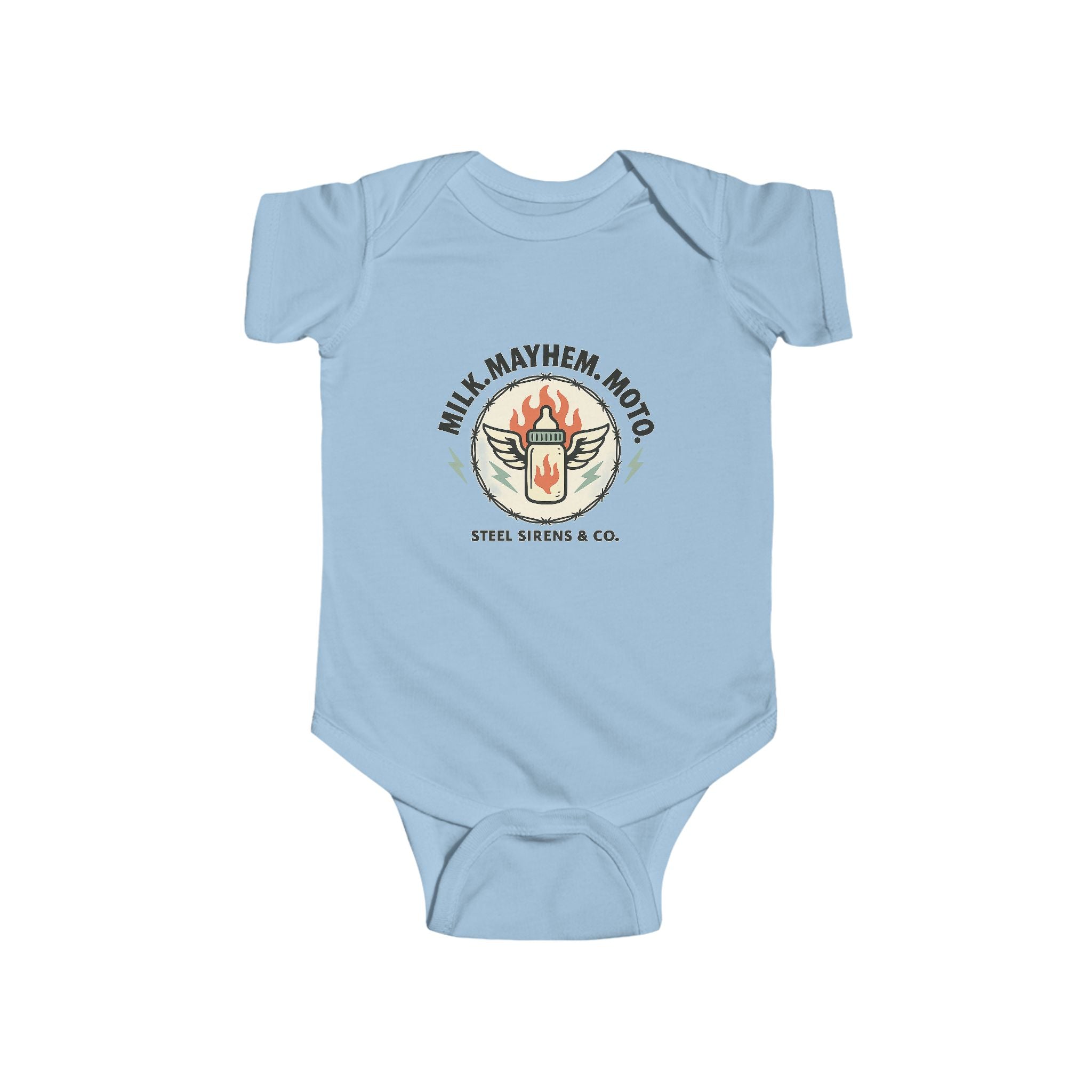 Milk. Mayhem. Moto Onesie