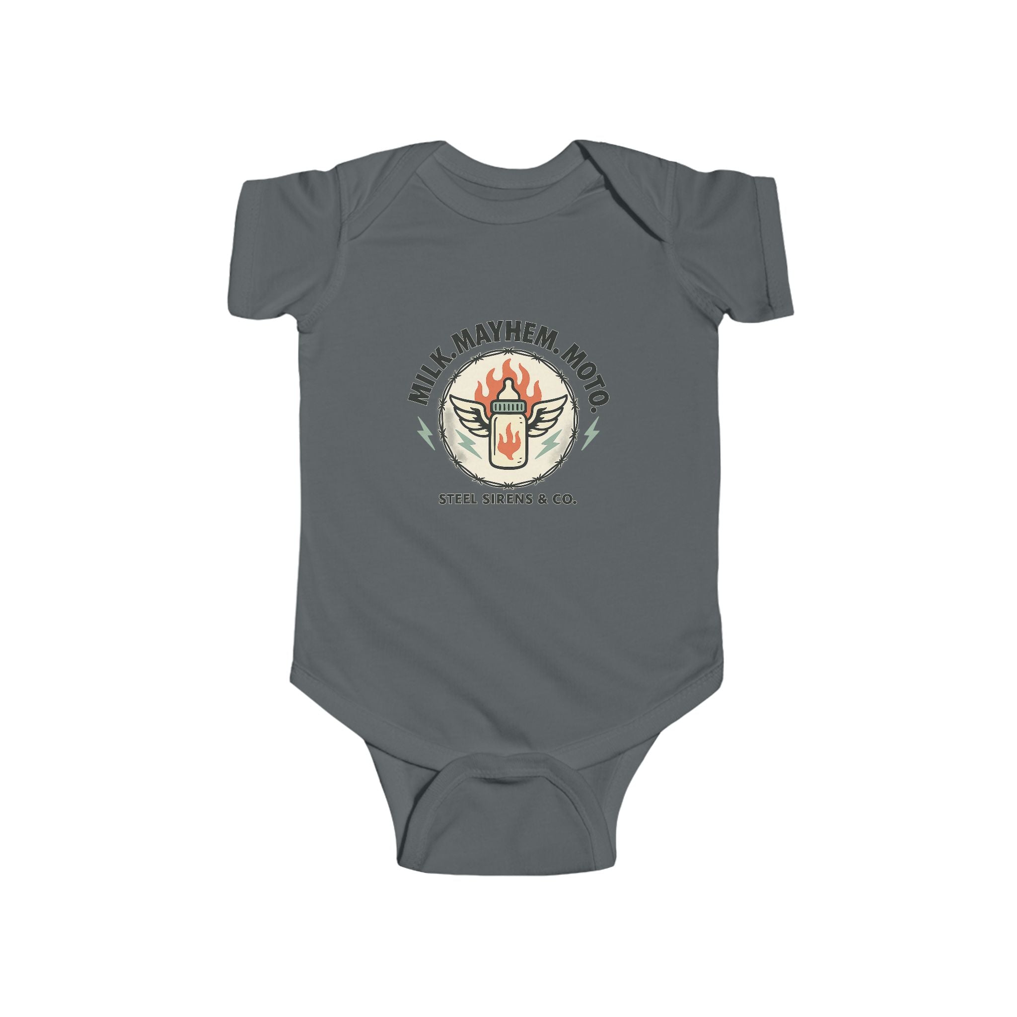 Milk. Mayhem. Moto Onesie