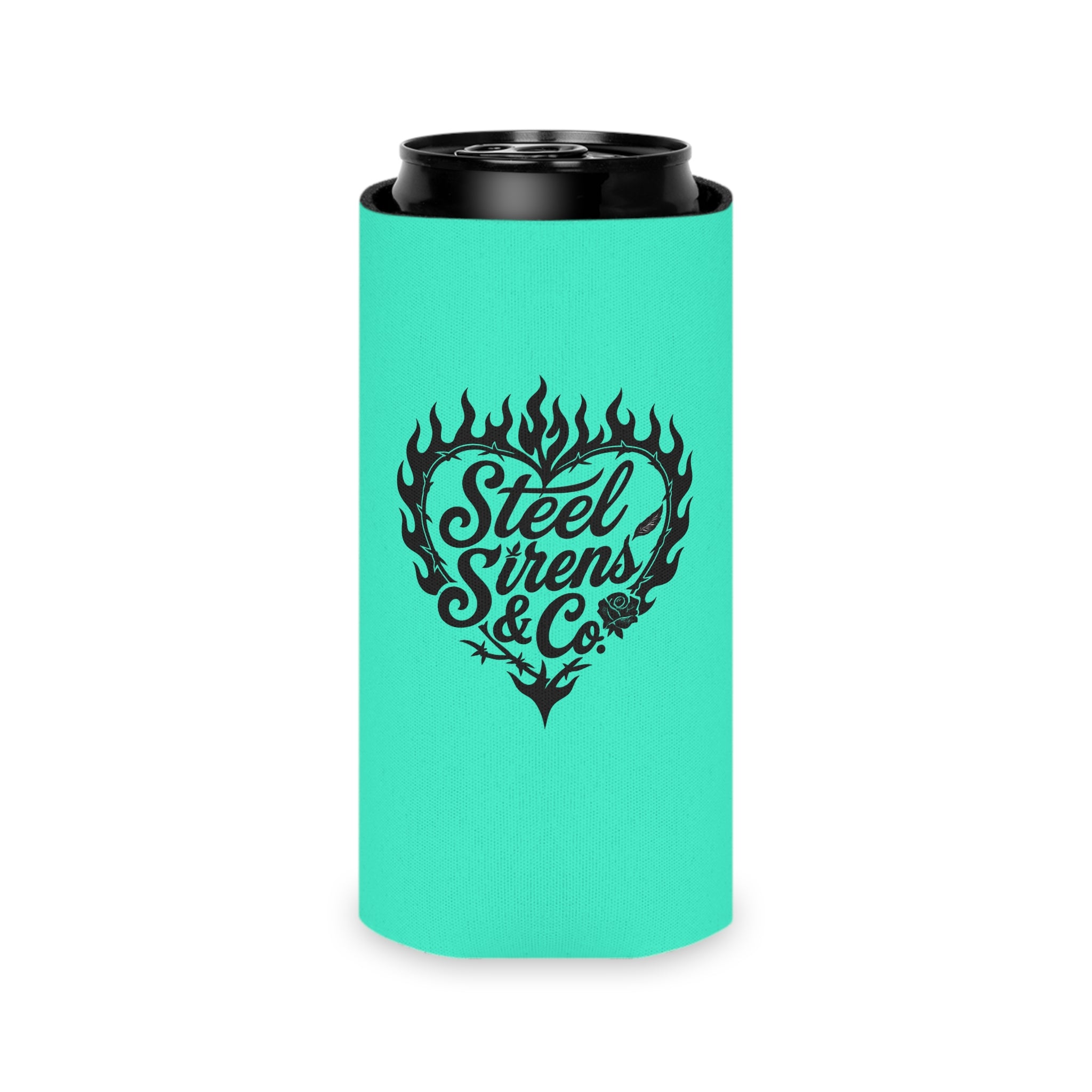 Extra as Fuck Can Cooler – Steel Sirens & Co. Flaming Heart Drink Koozie