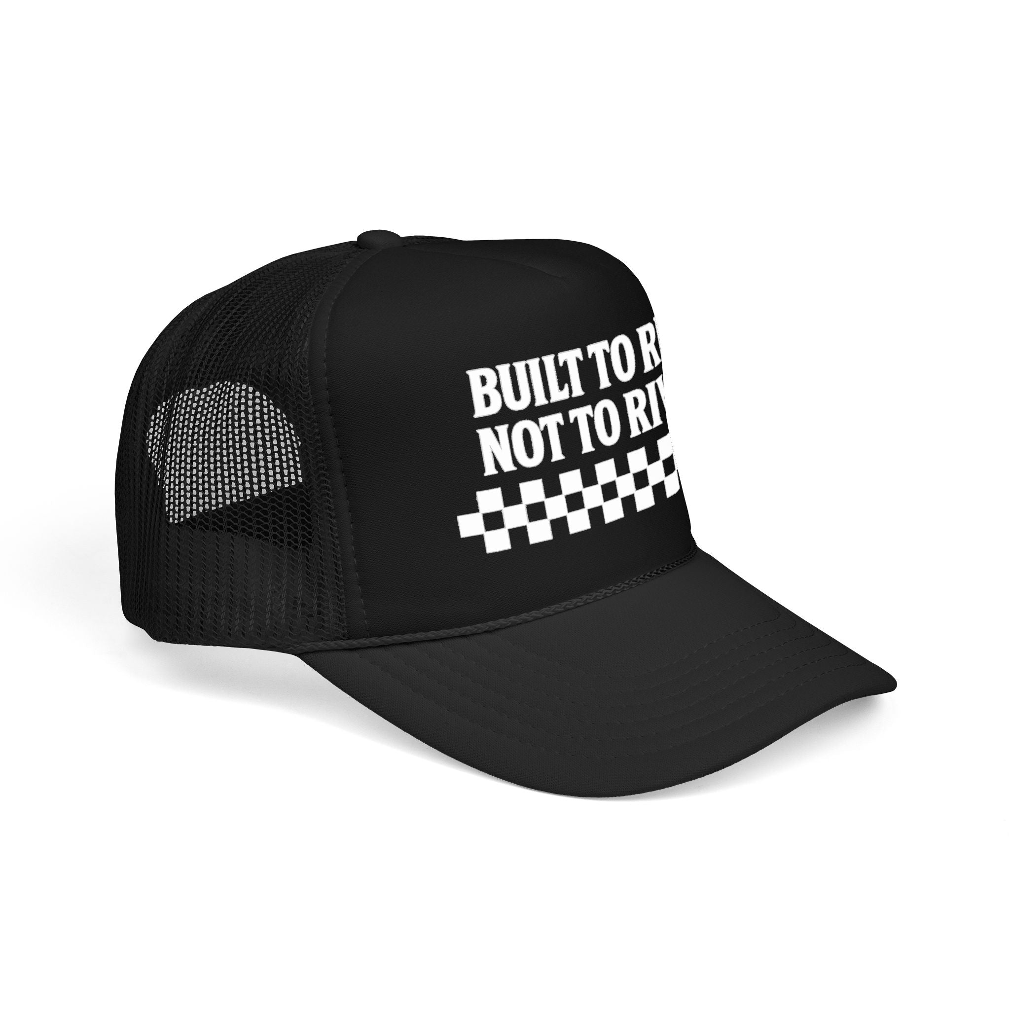 Trucker Hat — "Built to Rise Not to Rival" Vintage Patch Mesh Cap