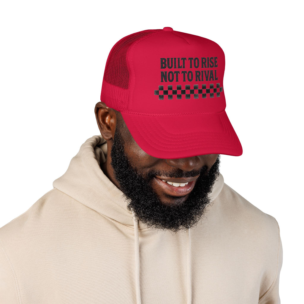 Trucker Hat — "Built to Rise Not to Rival" Vintage Patch Mesh Cap