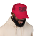 Trucker Hat — "Built to Rise Not to Rival" Vintage Patch Mesh Cap