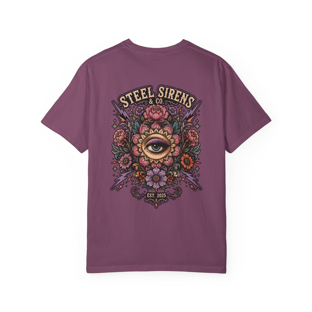 Steel Sirens Tee — Vintage Floral All-Seeing Eye Graphic T-Shirt