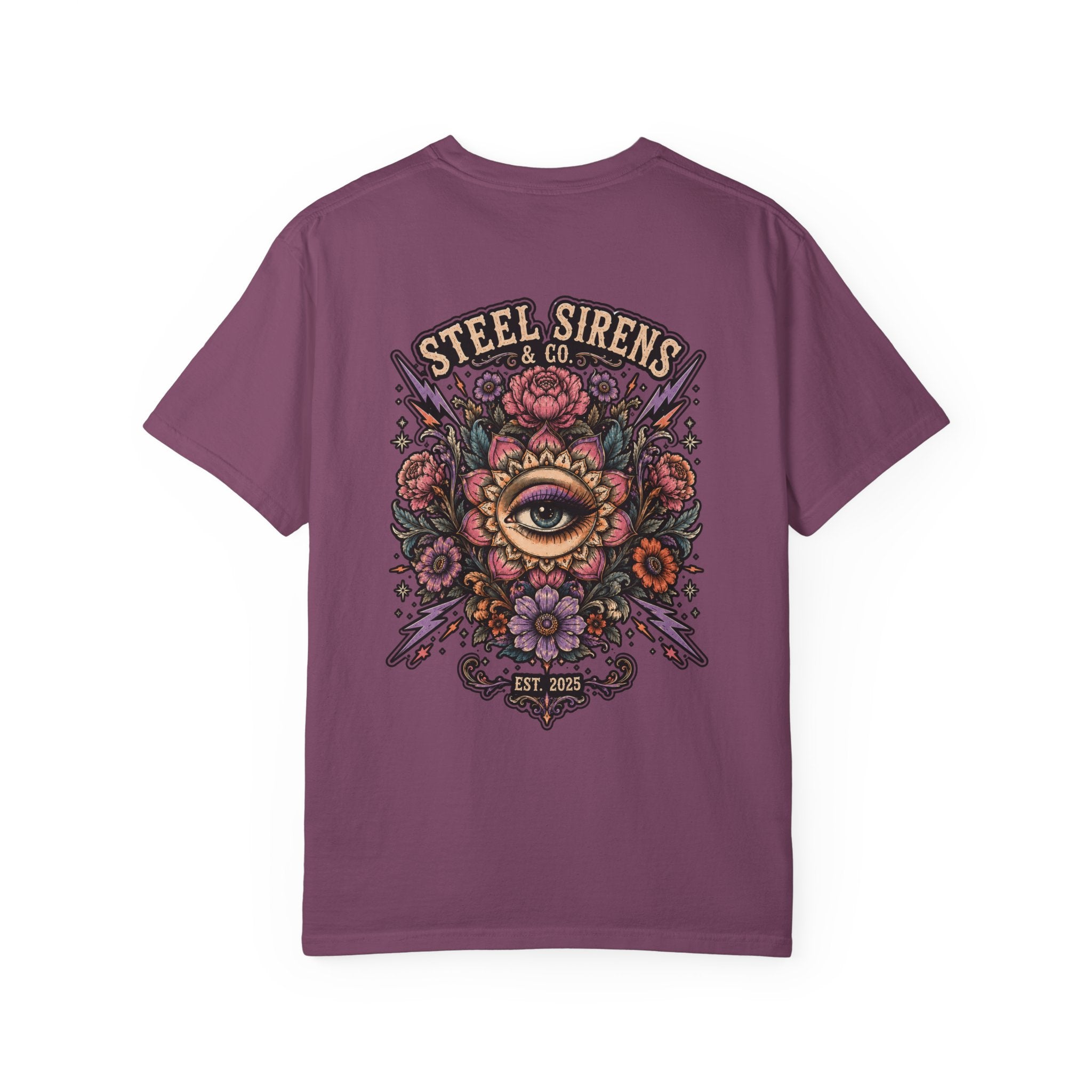 Steel Sirens Tee — Vintage Floral All-Seeing Eye Graphic T-Shirt