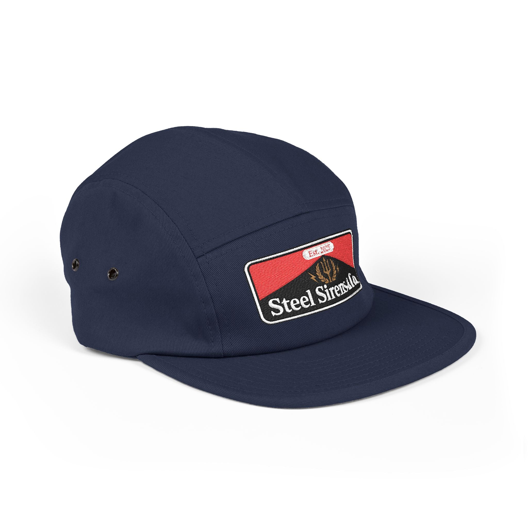 Steel Sirens & Co. Embroidered 5-Panel Cap — Khaki Vintage Patch Hat