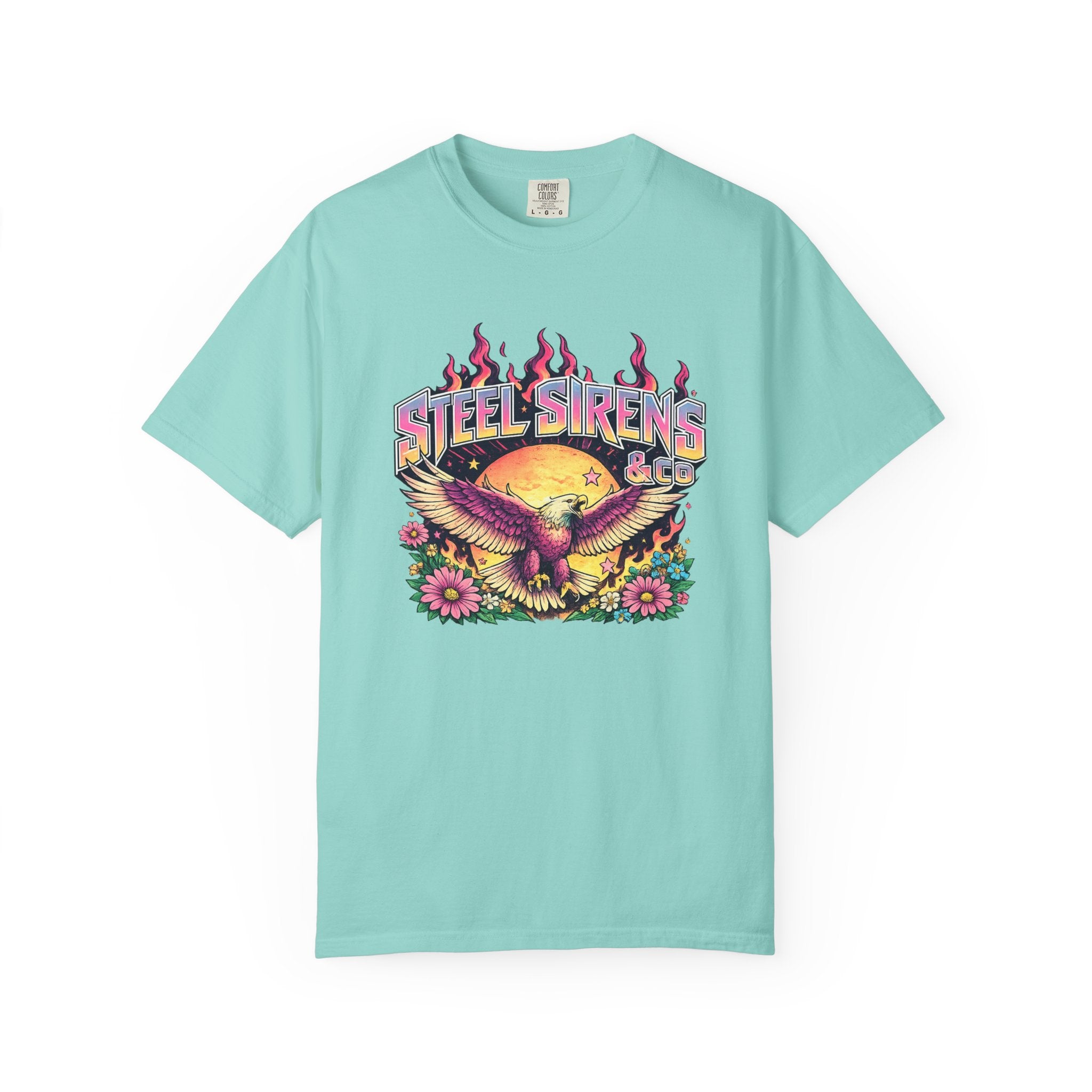 Steel Sirens Graphic T-Shirt — Retro Eagle Sunset Band Tee