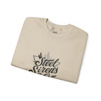 Crewneck Sweatshirt — "Steel Sirens & Co." Built to Rise Graphic