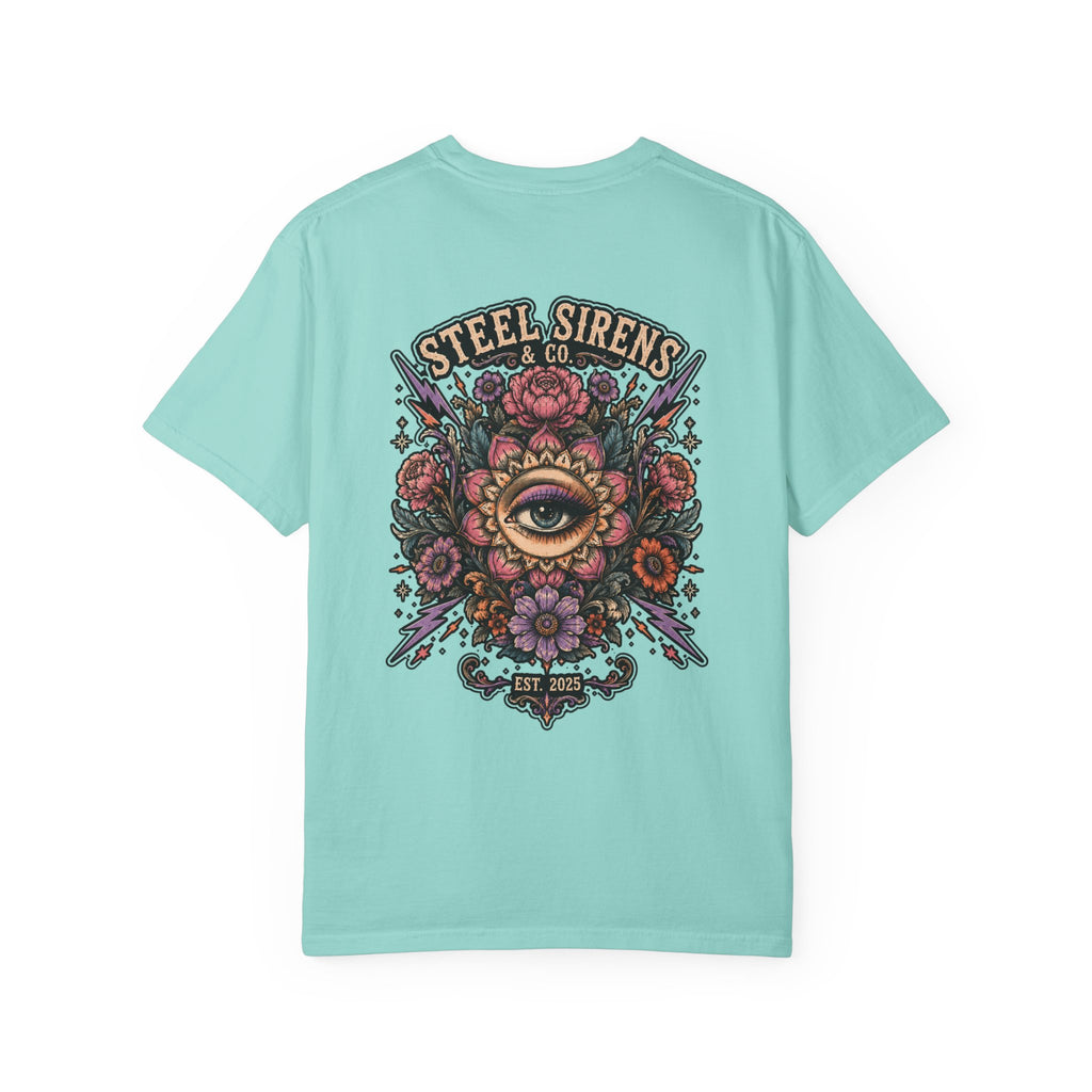 Steel Sirens Tee — Vintage Floral All-Seeing Eye Graphic T-Shirt