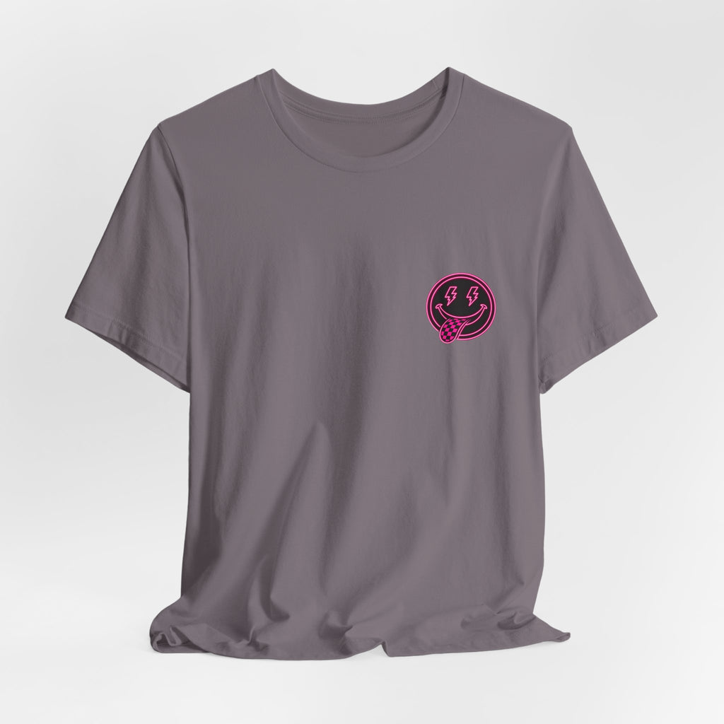 Motherhood Graphic Tee — 'Motherhood' Pink Checkerboard Logo T‑Shirt