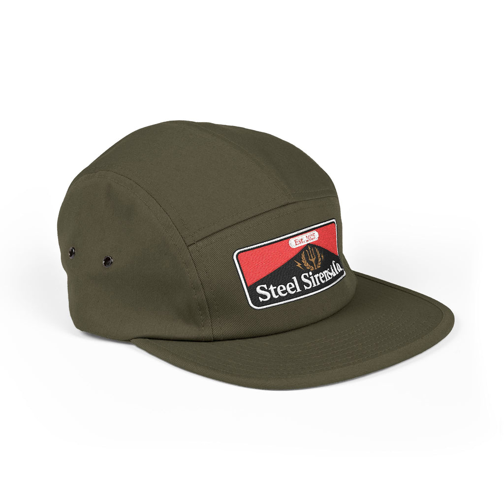 Steel Sirens & Co. Embroidered 5-Panel Cap — Khaki Vintage Patch Hat