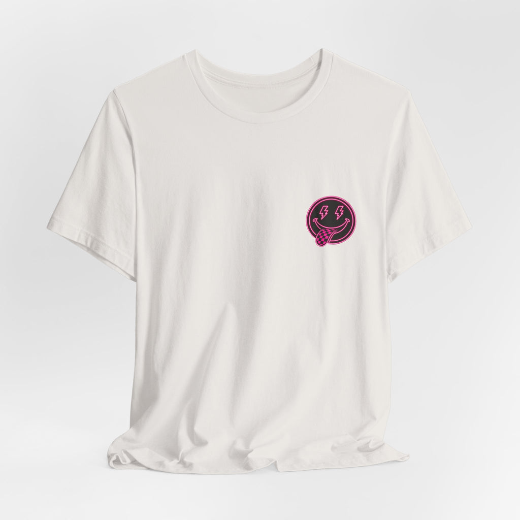Motherhood Graphic Tee — 'Motherhood' Pink Checkerboard Logo T‑Shirt