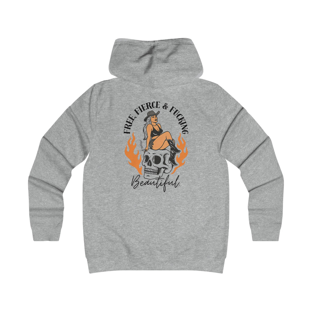 Girlie College Hoodie - 'Free Fierce & Fucking Beautiful' Skull Pin-Up Graphic Hoodie