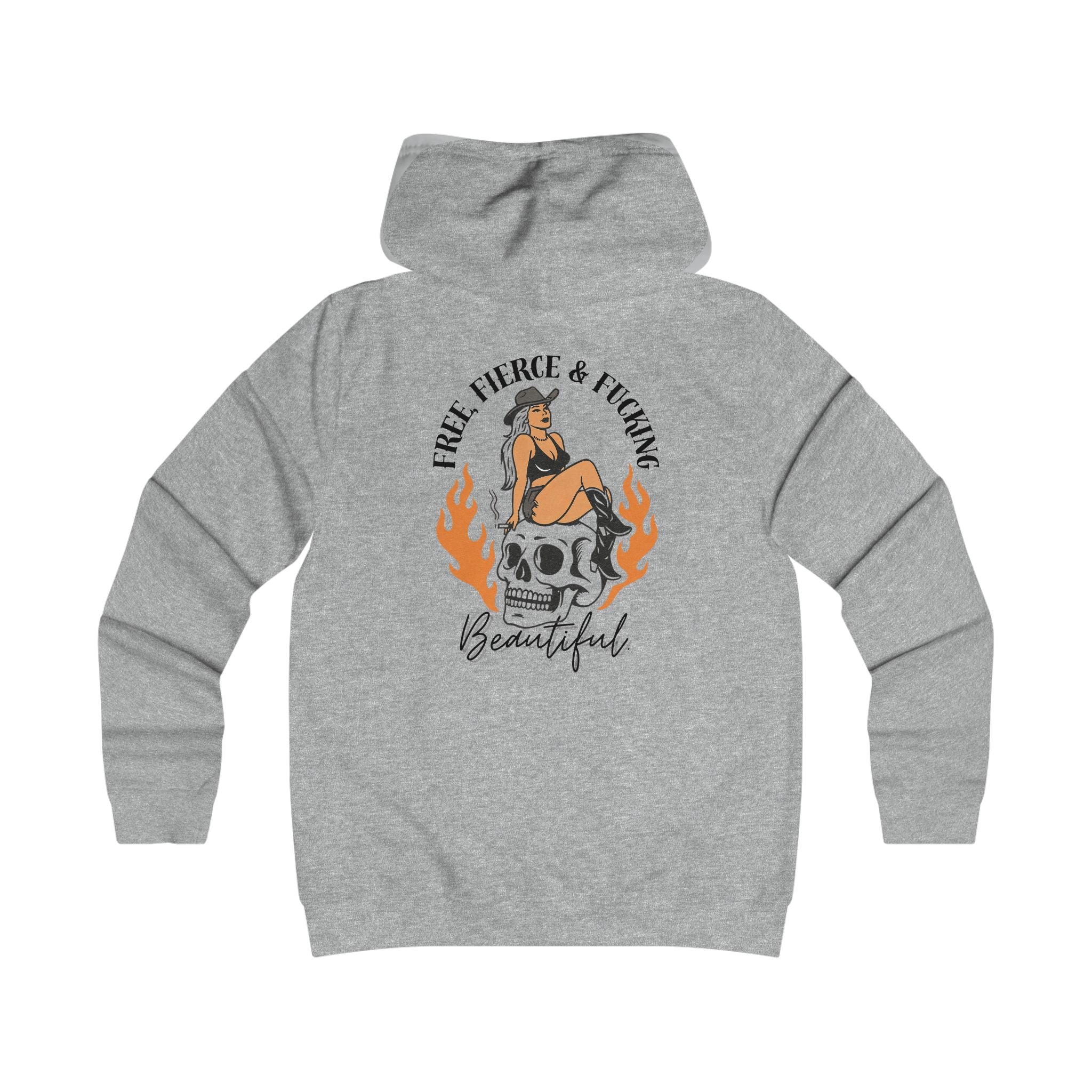 Girlie College Hoodie - 'Free Fierce & Fucking Beautiful' Skull Pin-Up Graphic Hoodie