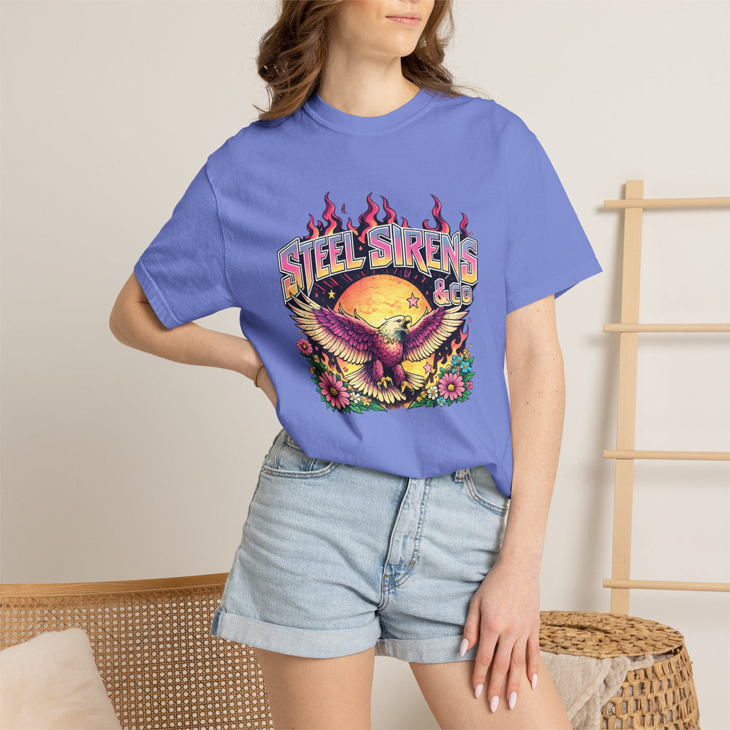 Steel Sirens Graphic T-Shirt — Retro Eagle Sunset Band Tee