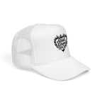 Flaming Heart Trucker Hat — "Steel Sirens & Co" Retro Logo Foam Cap