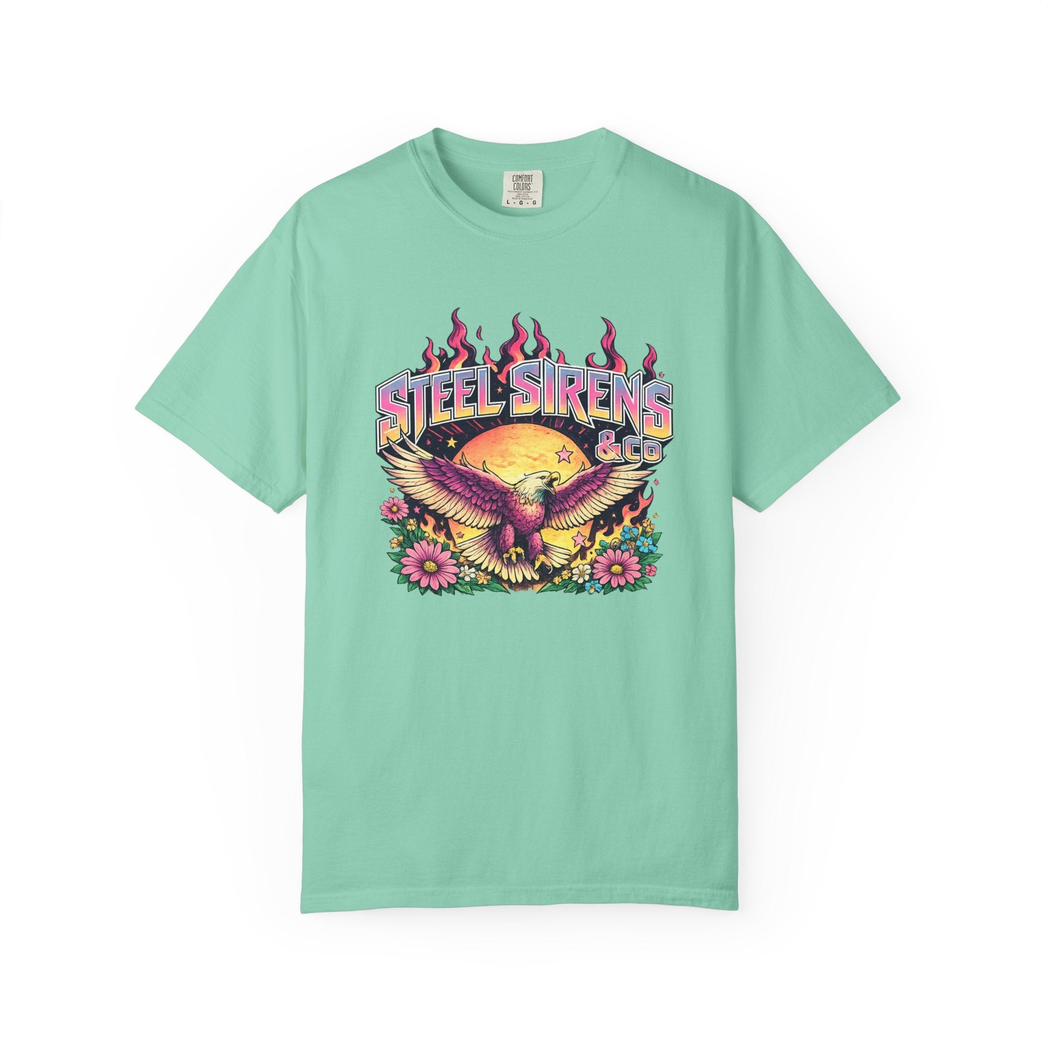 Steel Sirens Graphic T-Shirt — Retro Eagle Sunset Band Tee