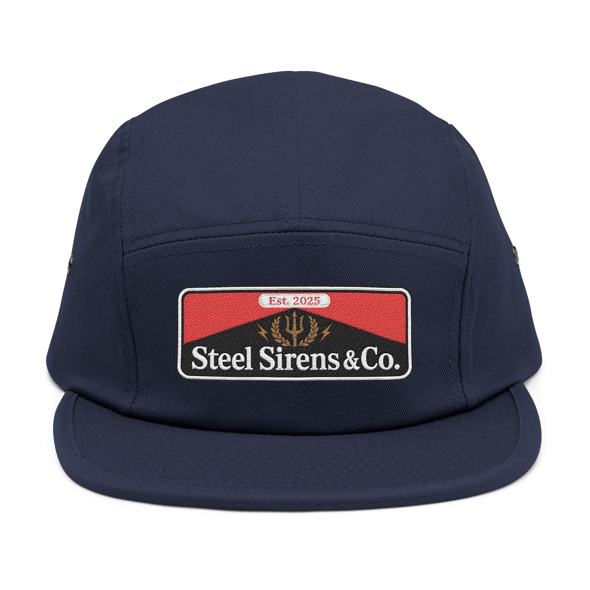Steel Sirens & Co. Embroidered 5-Panel Cap — Khaki Vintage Patch Hat