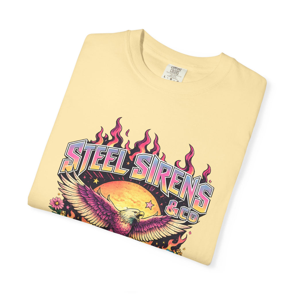 Steel Sirens Graphic T-Shirt — Retro Eagle Sunset Band Tee
