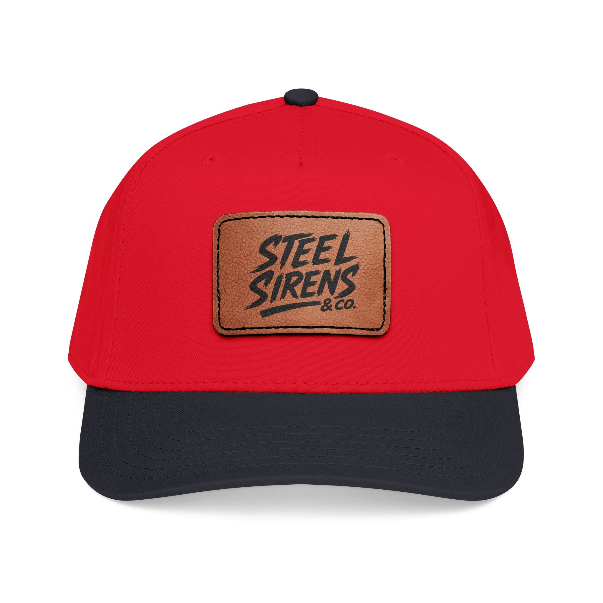 Leather Patch Baseball Cap — "Steel Sirens" Retro Logo
