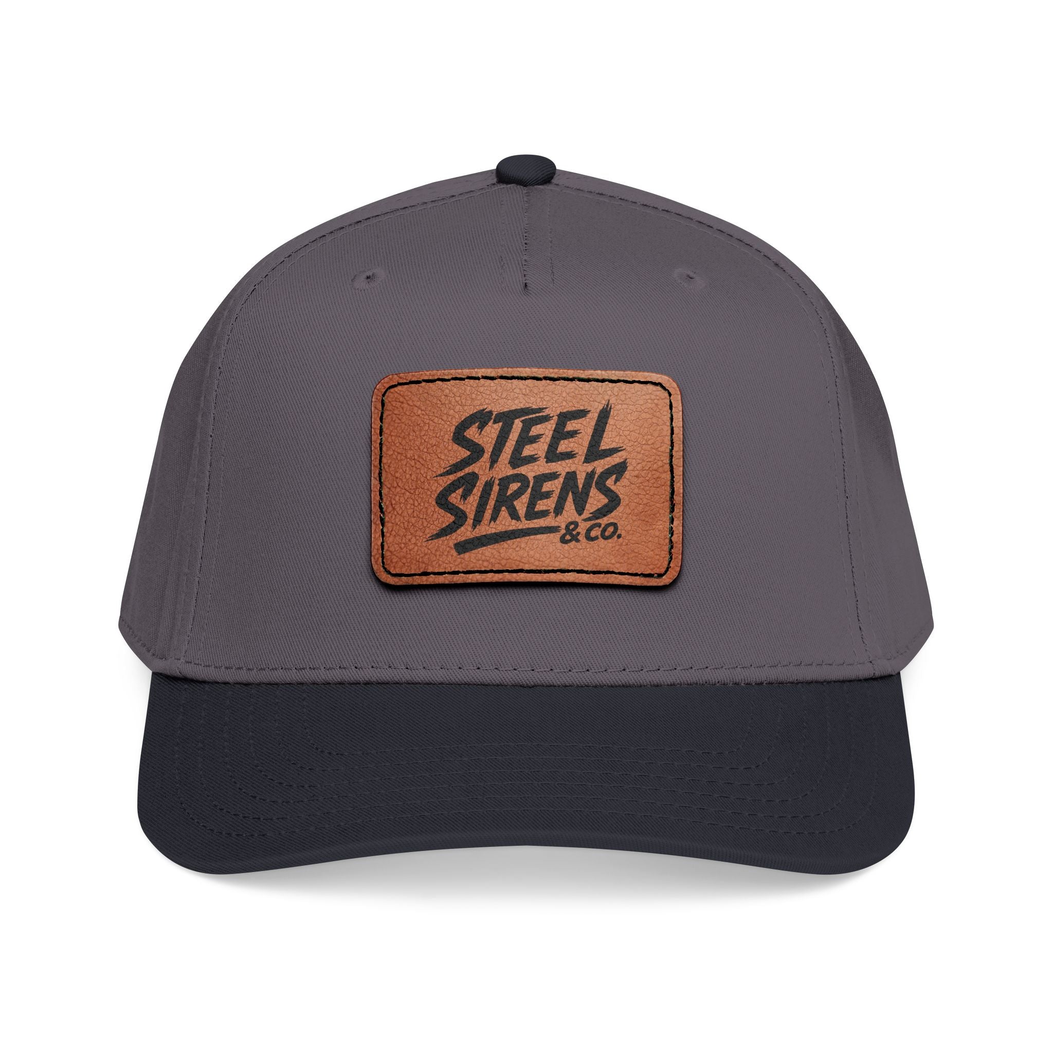 Leather Patch Baseball Cap — "Steel Sirens" Retro Logo