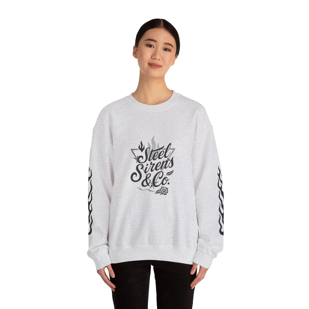 Crewneck Sweatshirt — "Steel Sirens & Co." Built to Rise Graphic