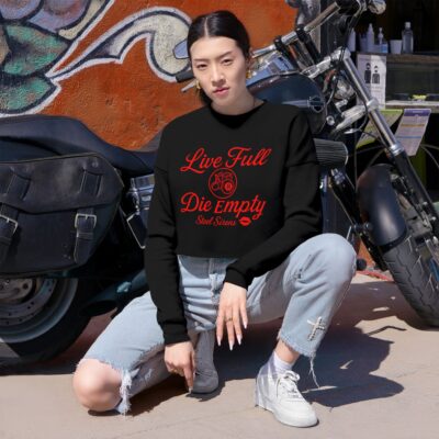 Cropped Sweatshirt — 'Live Full, Die Empty' Graphic with Red Lip Print